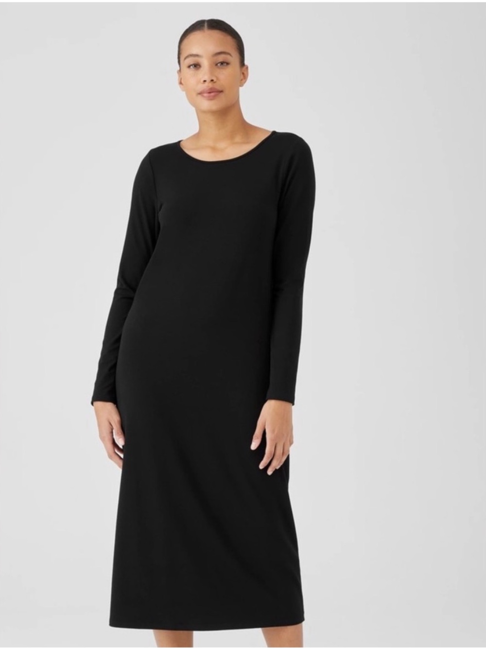 Eileen Fisher Long-Sleeve Shift Dress | Women’s Size 2X | Black Viscose/Spandex